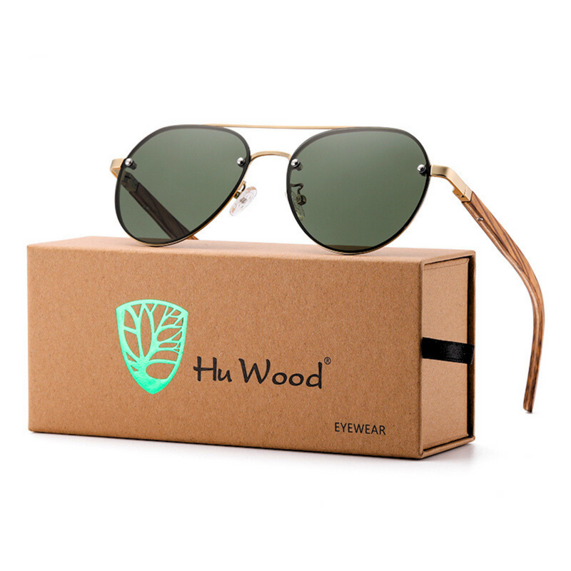 Óculos de Sol Masculino Estilo Piloto | Hu Wood | M-GR9001