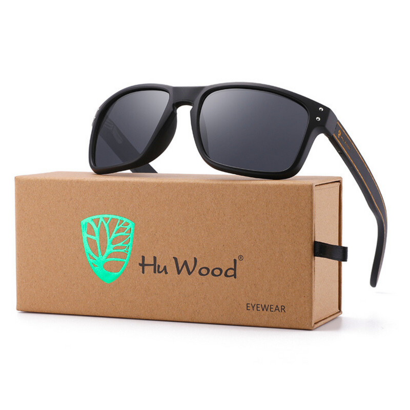 Óculos de Sol Masculino Retangular de Bambu | Hu Wood | M-8009-1